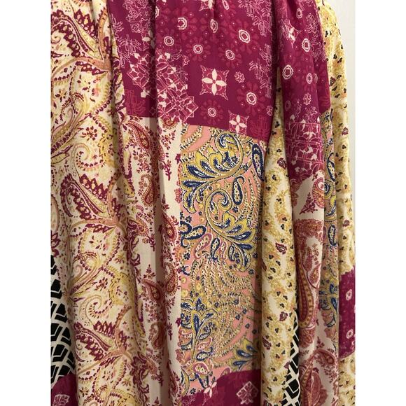 Rose & Olive Top 1X Patchwork Blouse Chiffon Boho Artsy Purple Yellow Black - Picture 6 of 8